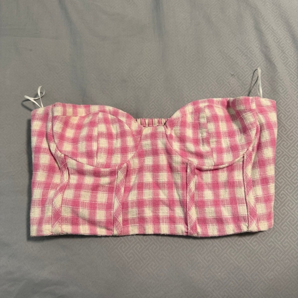 Zara Pink and White Checkered Top